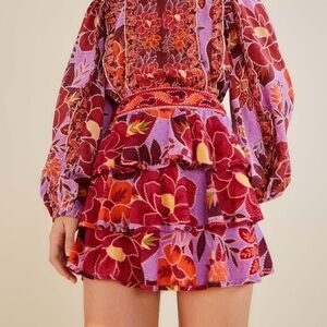 Farm Rio- Multicolored Floral Ruffled Layered Mini Sirt